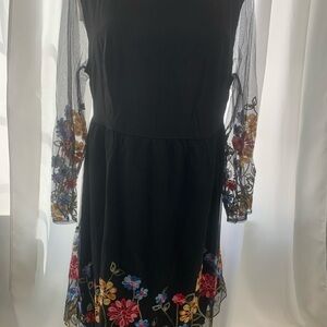 SHEIN Black Dress with Vibrant Floral Embroidery